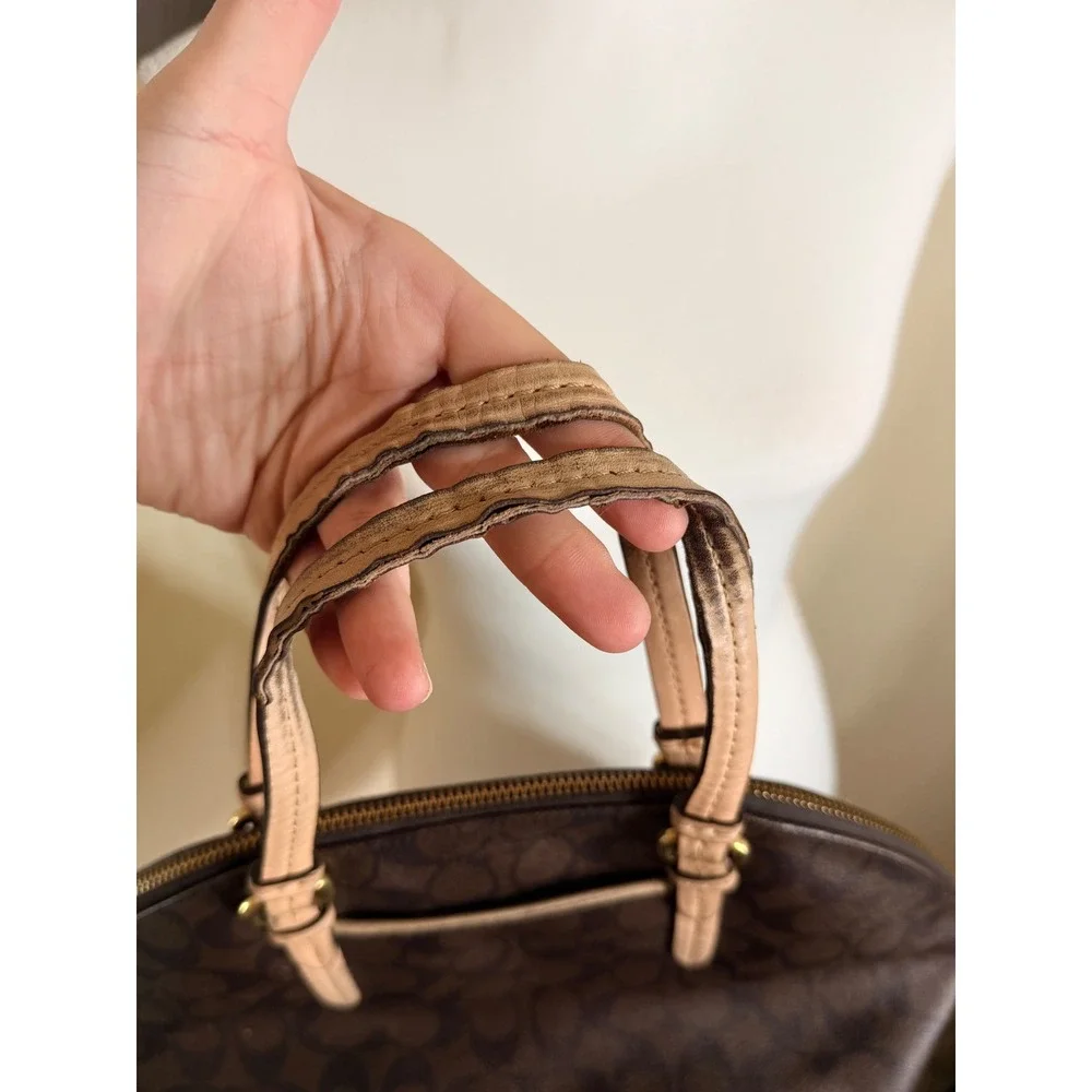 Coach Signature Cora Domed Satchel Brown Tan Monogram Handbag F26184